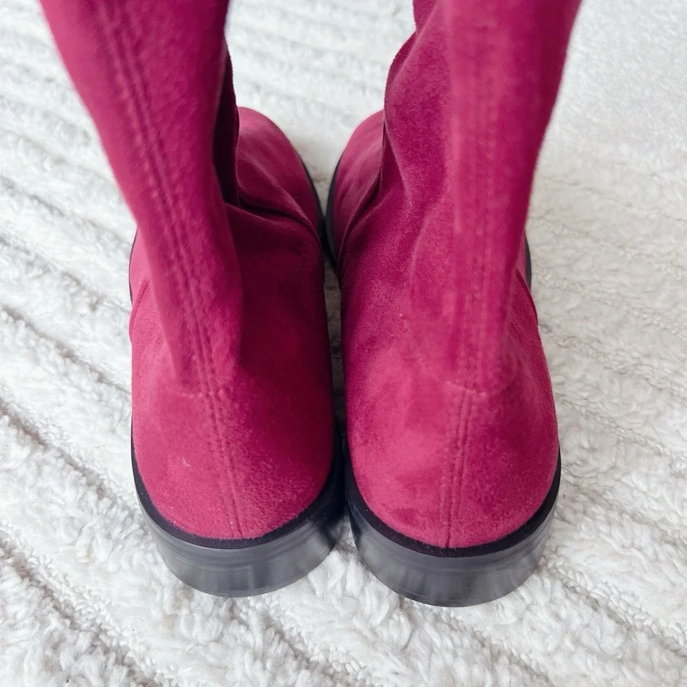 $798 Stuart Weitzman Jocey Over the Knee OTK Boots Cranberry Red Suede US 9.5